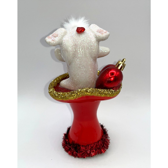 Vintage Tumbling Bunny Red Ceramic Pedestal Heart Dish Gold Valentines Day OOAK - Picture 8 of 16